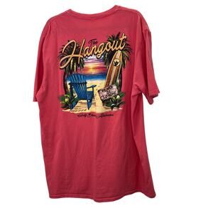 The Hangout Gulf Shores Alabama T Shirt M Coral Pink Tropical Graphic Beach